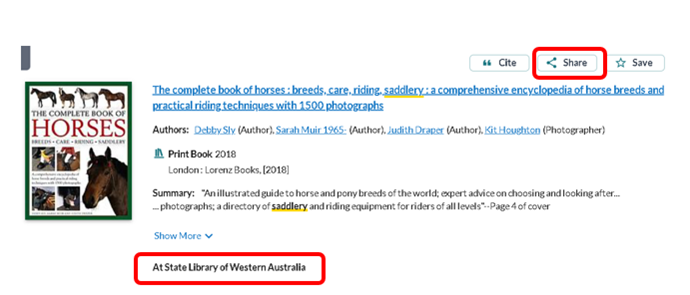 Image of catalogue item with Share button selected