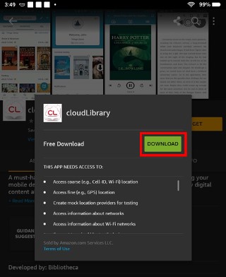 Image for how to download cloudlibrary app on your kindle fire using a browser