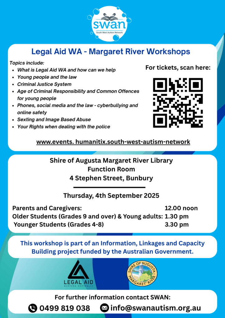 The South West Autism Network presents legal aid WA workshops @ Margaret River Library